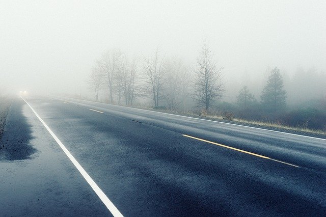 mlha u silnice